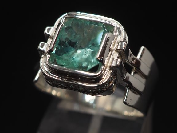 Мужское серебряное кольцо с бериллом и фианитами - 29