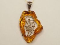 Серебряная подвеска (Весы) с Янтарём- 45